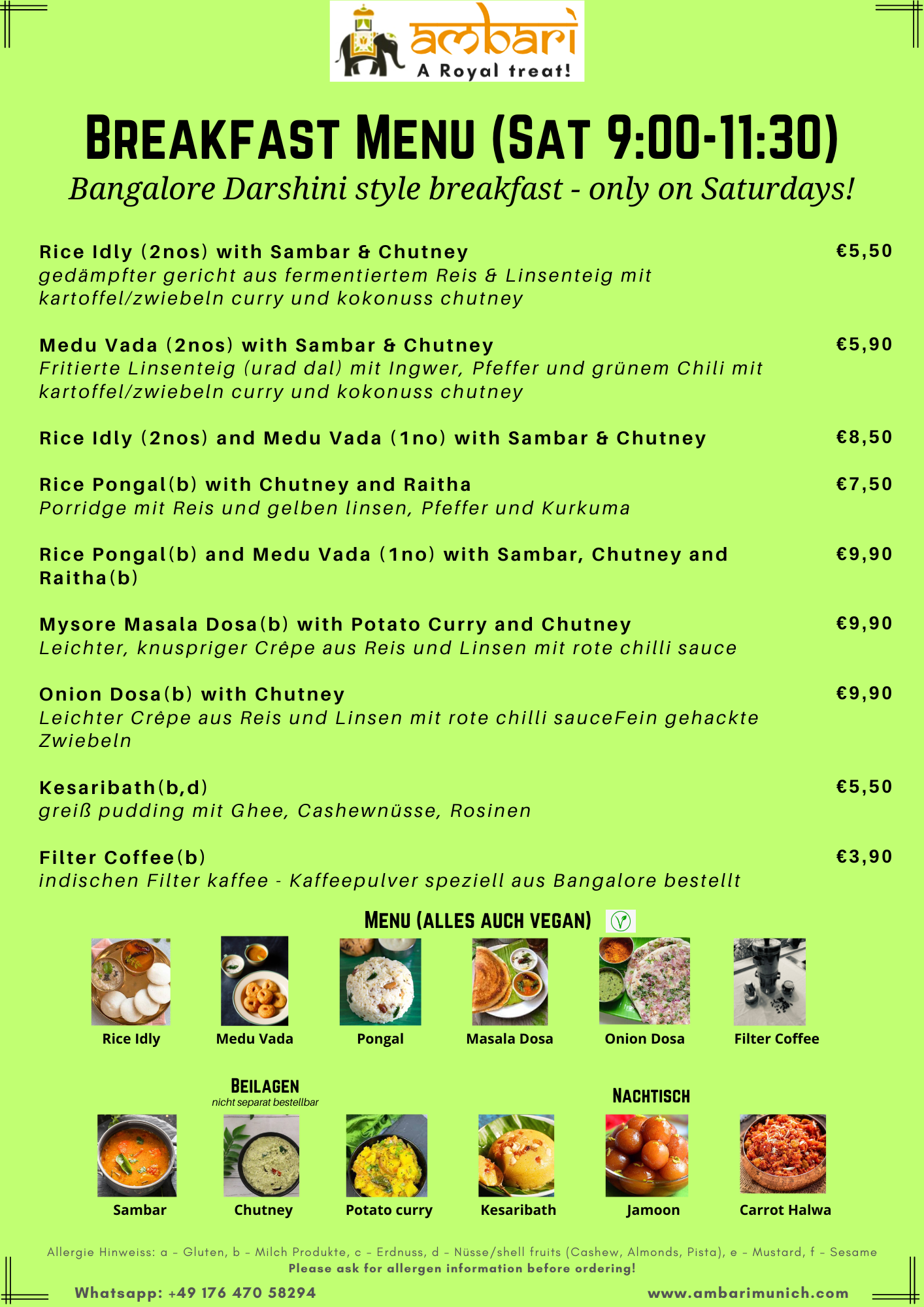 South Indian Breakfast Menu Sat only